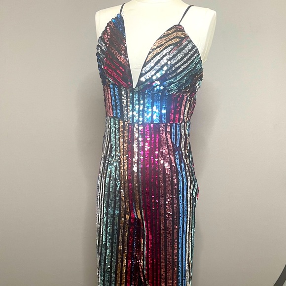 Sequin spaghetti straps multi color jump suit. - Picture 4 of 11